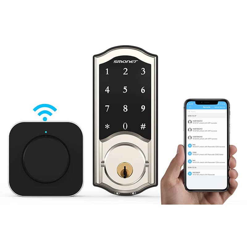 Smart Lock,SMONET Keyless Entry Door Lock with Handle,Fingerprint  Electronic Bluetooth Digital Keypad Auto Door Lock with Free APP Key Fob  Passcode,Smart Locks for Front Door 