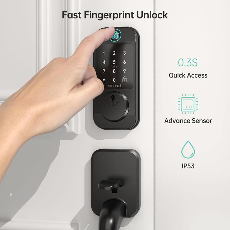 Black Front Door Lock Set Fast Fingerprint Unlock