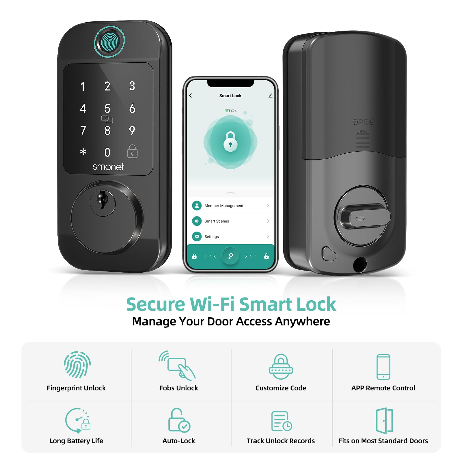Matte Black-Manage Your Door Access Anywhere