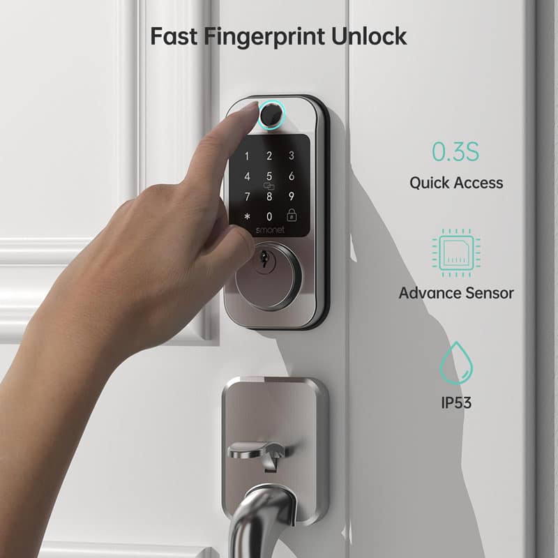 Silver Front Door Lock Set Fast Fingerprint Unlock