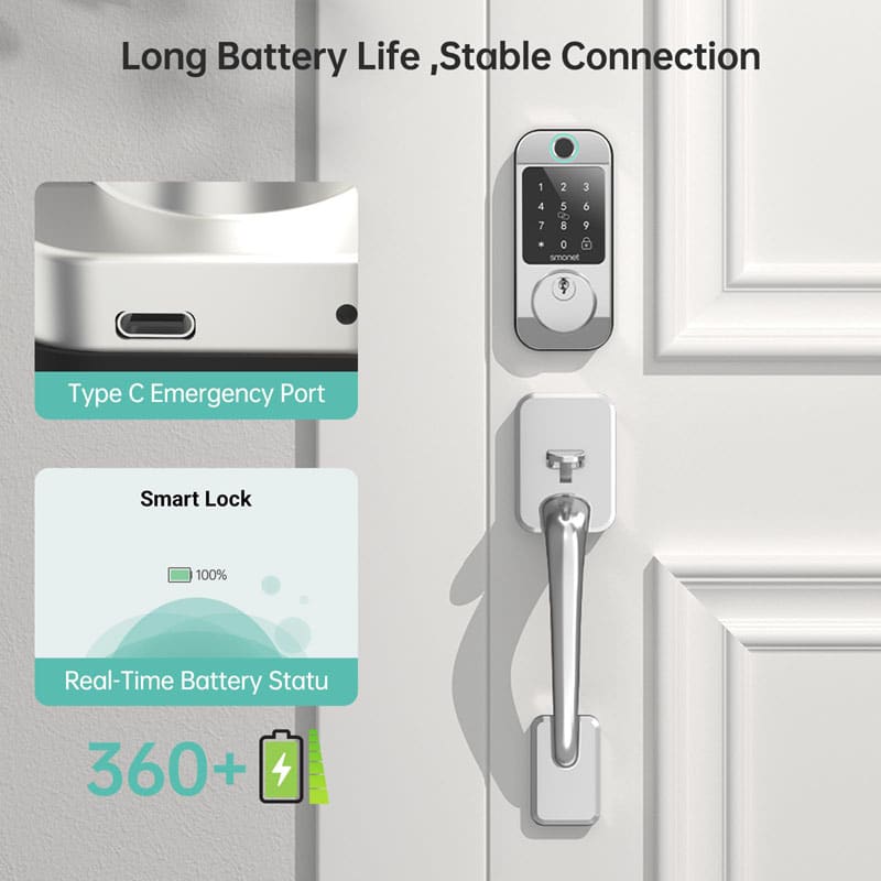 Silver Front Door Lock Set Long Battery Life ,Stable Connection