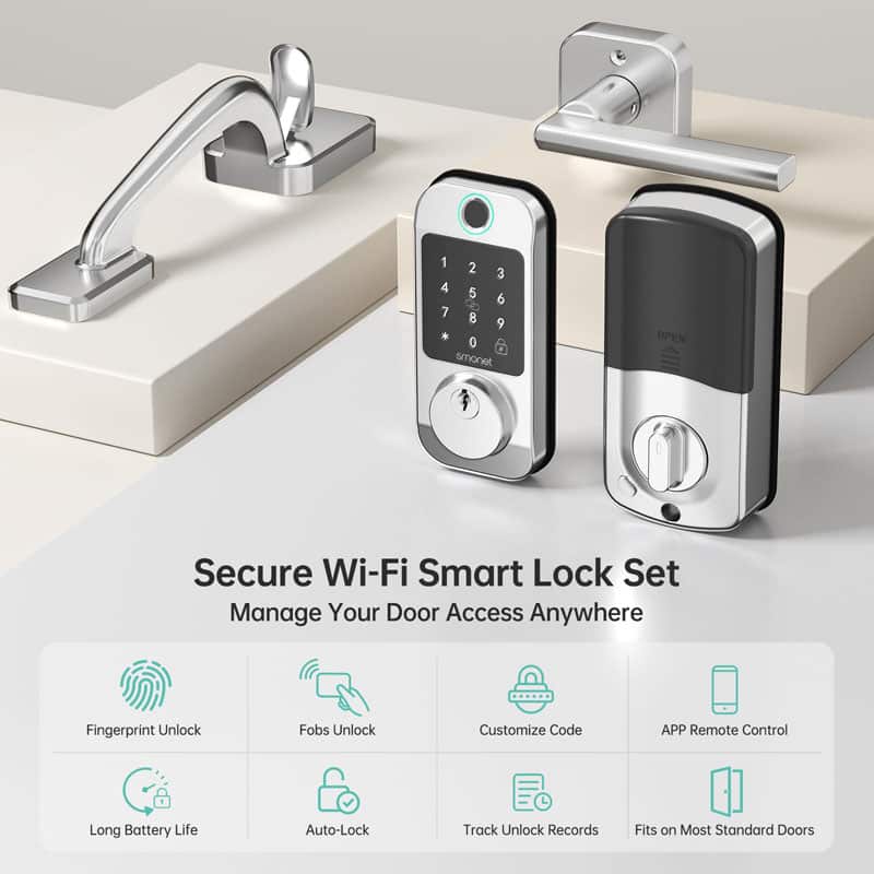Silver Front Door Lock Set Secure Wi-Fi Smart Lock Set