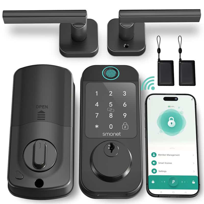 Smart Deadbolt, SMONET Fingerprint Electronic Deadbolt Door Lock with  Keypad-Bluetooth Keyless Entry Keypad Smart Deadbolt App Control, Ekeys  Sharing