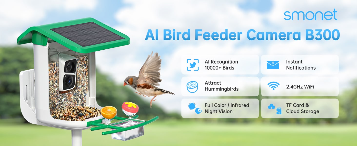 bird house with camera - smonet AI bird feeder camera b300