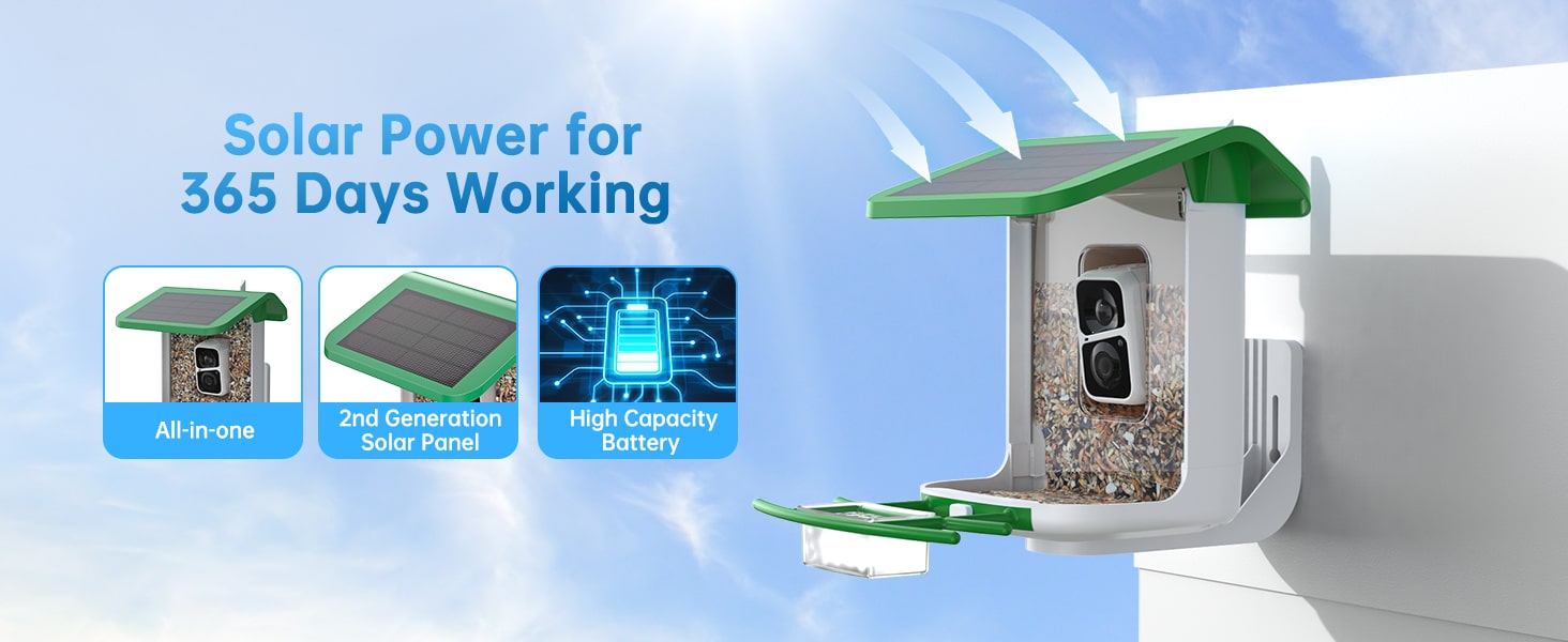 smonet bird house with solar camera b300 - solar power for 365 days working