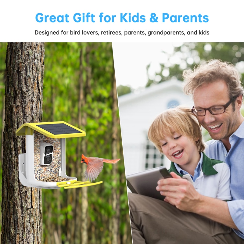 solar bird feeder camera - great gift for kids & parents